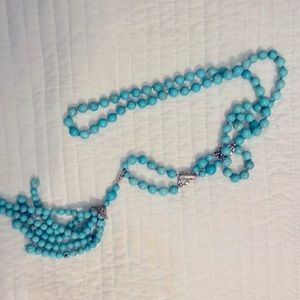 Beaded turquoise long beaded necklace with silver accents
